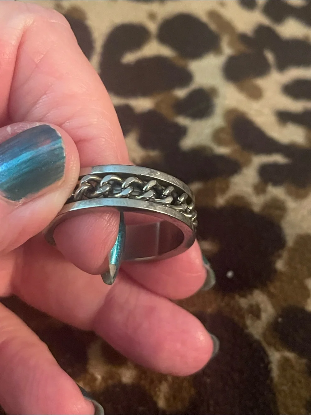 Men's Stainless Steel Chain Inlay Spinner Ring - Silver sz 14